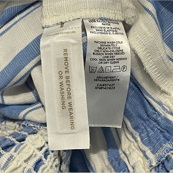 Loft Smocked Strappy Jumpsuit Size L Striped Blue and White Coastal Cropped NWT - Picture 9 of 9